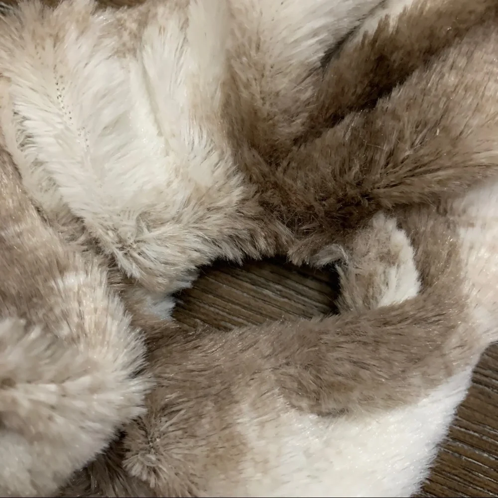Brown and white faux fur scarf